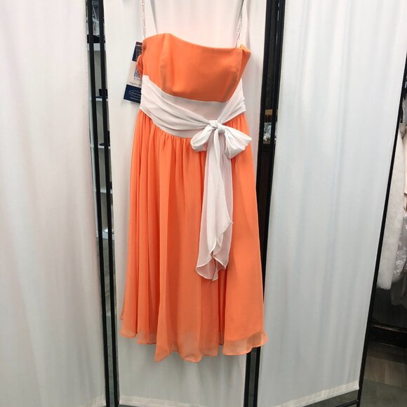 Size 2 Knee-Length Bridesmaid Tangerine Canteloupe Pumpkin Orange w white cummer - Picture 4 of 6